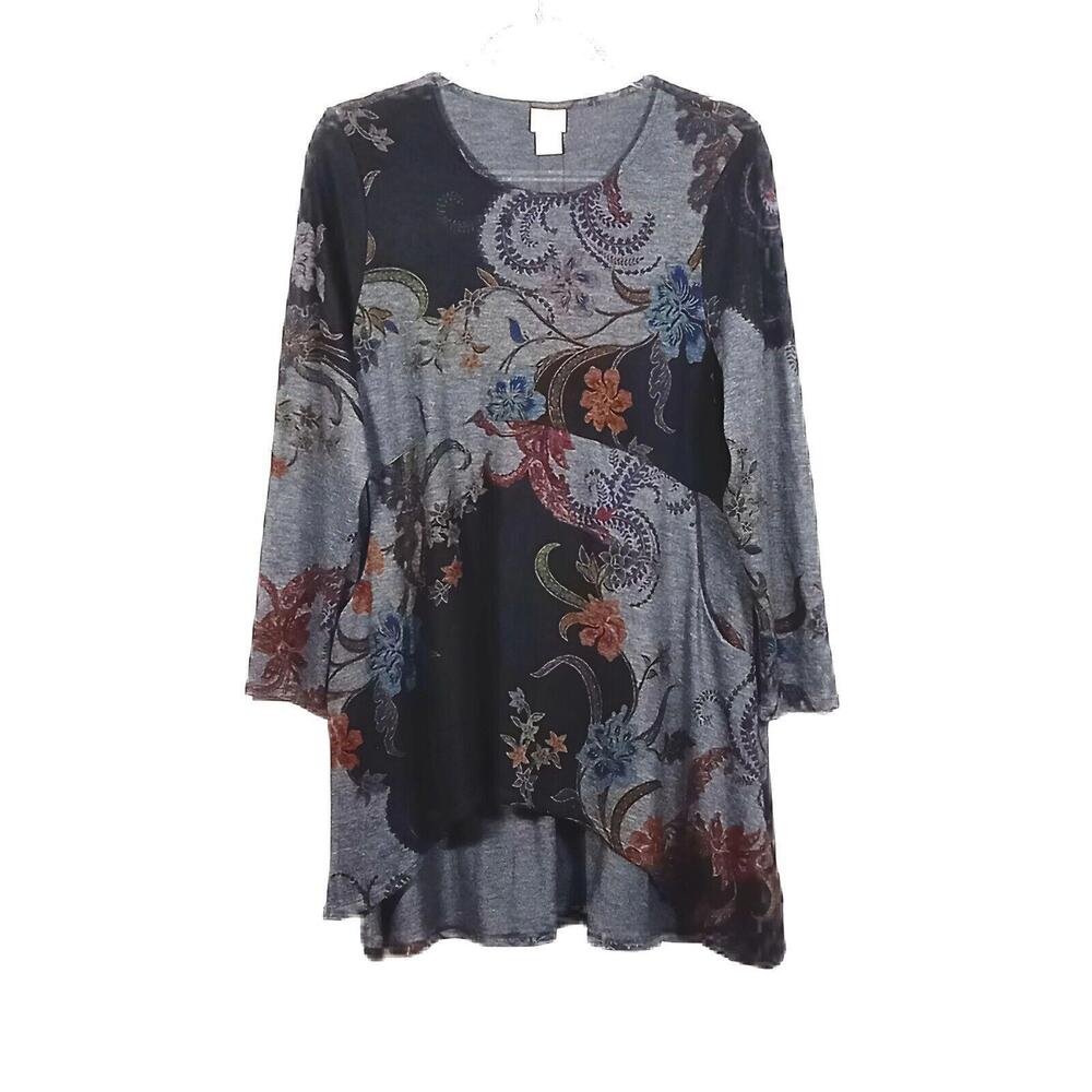 Chico's Long Sleeve High-Low Tunic Top Chicos Blouse w/ Pockets 1P M L